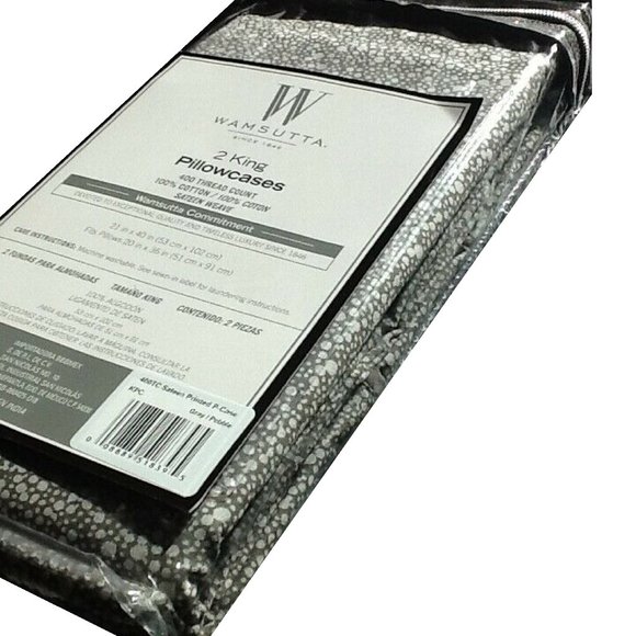 GRAY PEBBLE PATTERN Wamsutta 400 TC 100% Cotton Sateen King Pillowcases NEW - Picture 2 of 4